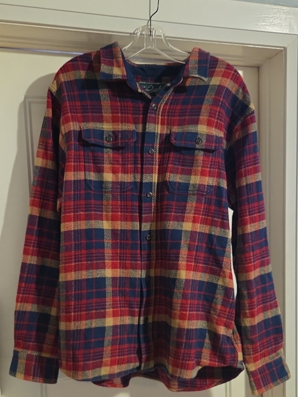 Woolrich Red, Navy, and Cream Plaid Shirt